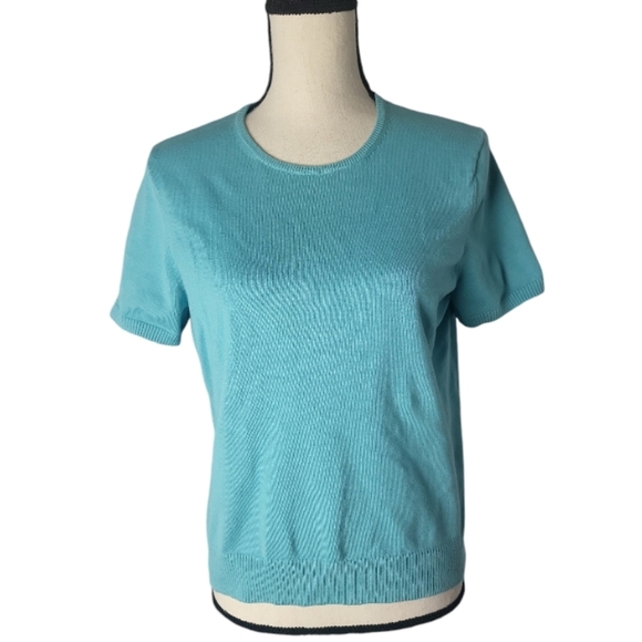Lands' End Robin Egg Blue Short Sleeve Cotton Sweater Size MP 10/12 - Picture 1 of 5